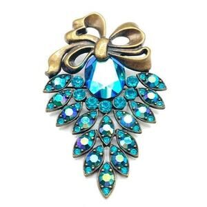 Sweet Romance Signed AB Crystal Brooch Gold Tone Metal USA